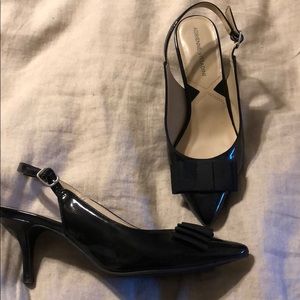 Black sling back low heels